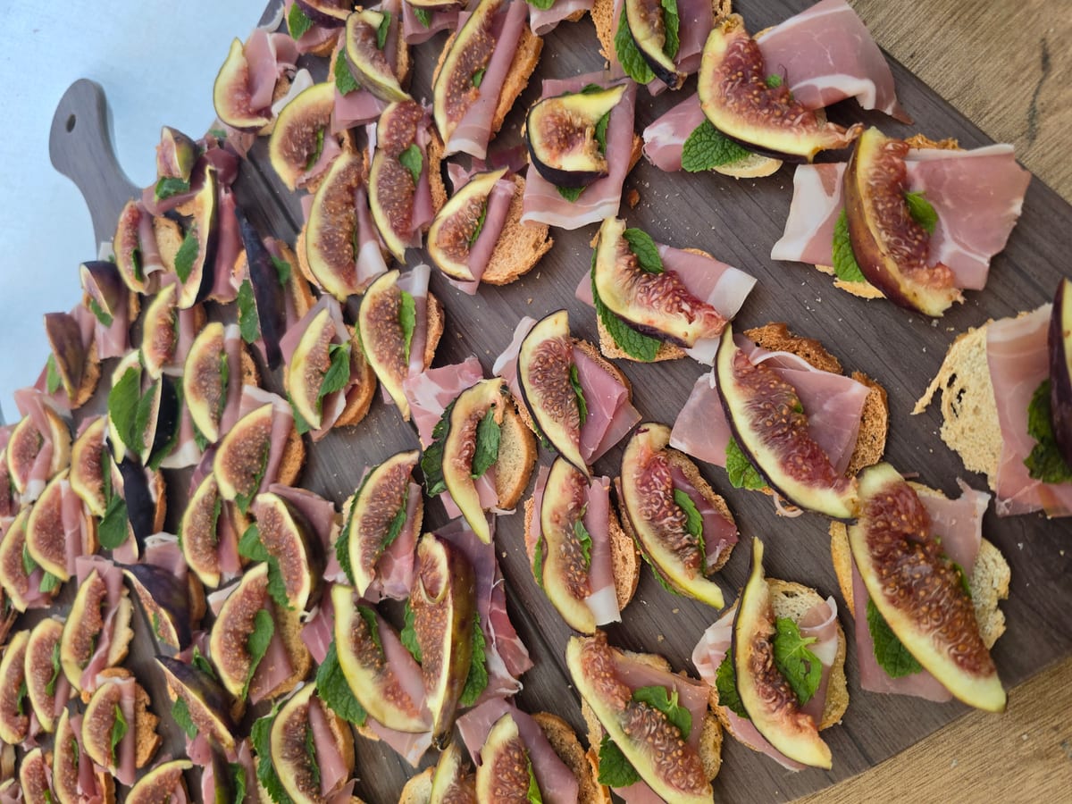 Ham and pear canapés