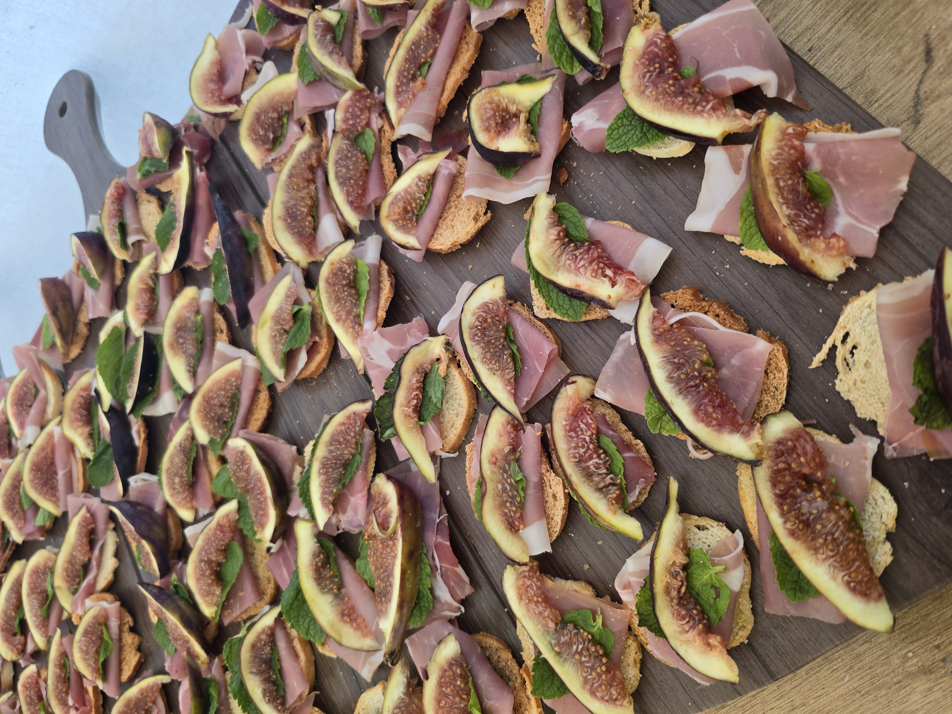 Ham and pear canapés