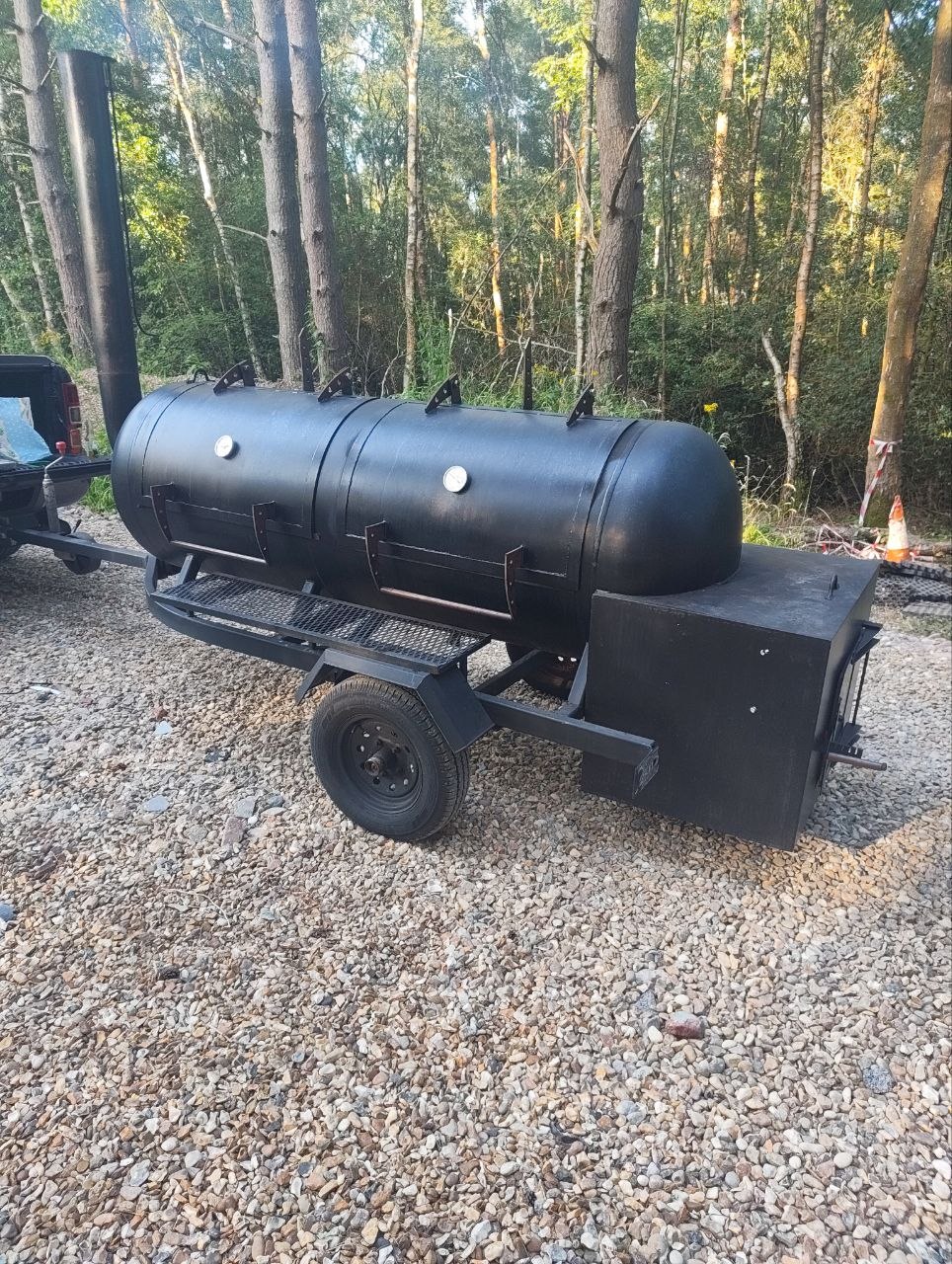 Country Roads Smokeshack trailer smoker set up for an event